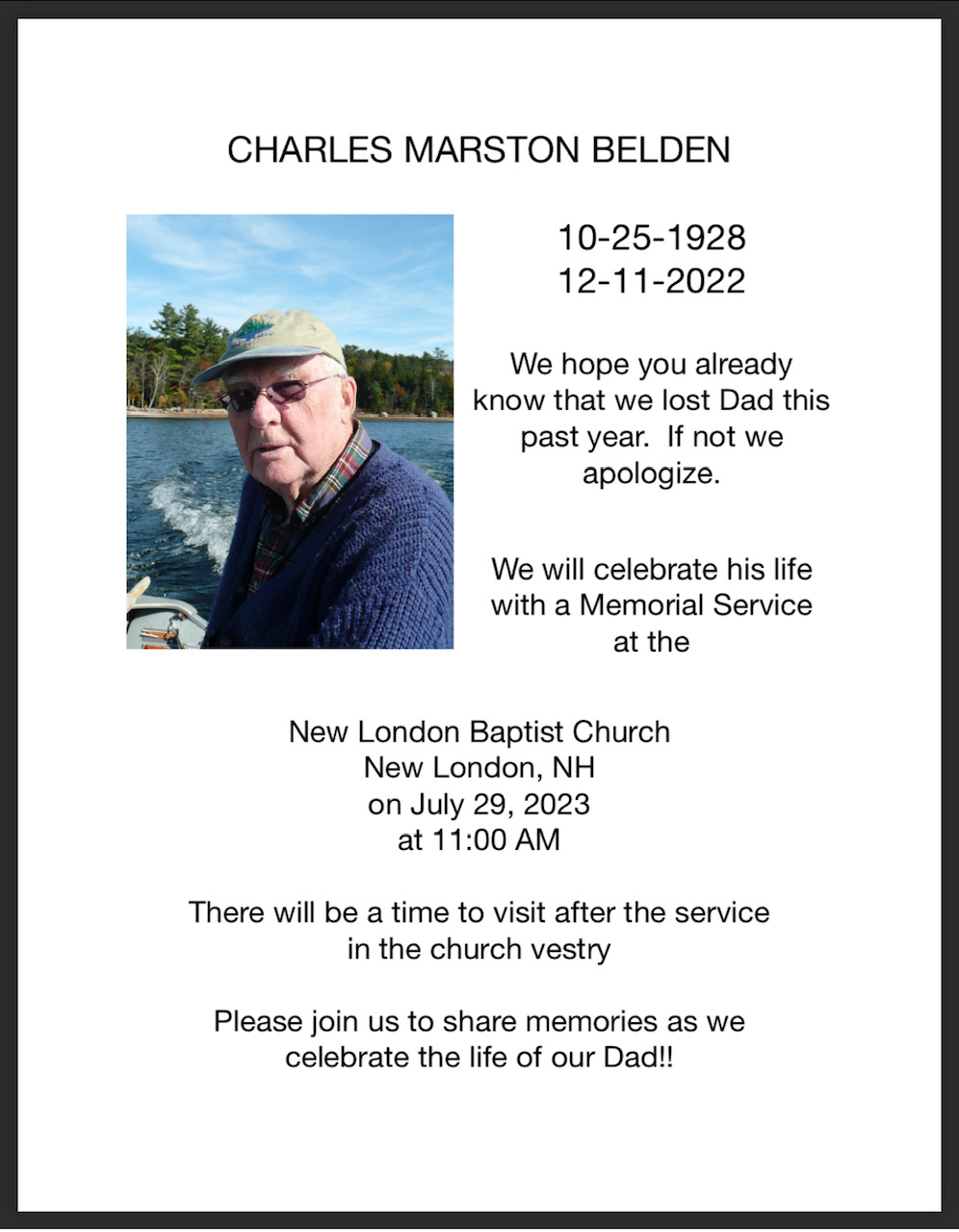 Thumbnail for Memorial Service for Charlie Belden